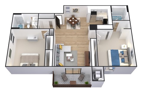 Floor plan for 2 beds, 2 baths, 898 sqft